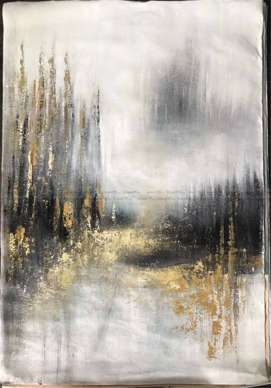 Leaf Hand-Painted Gold tall vertical wall art for small space